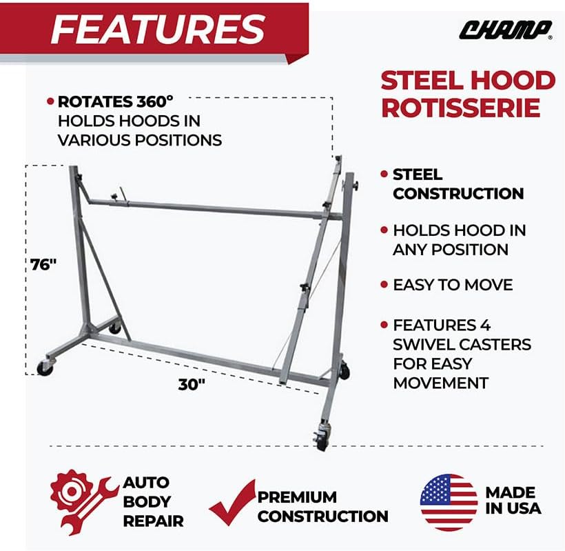 Champ® Steel Hood Rotisserie – 360° Paint & Prep Hood Stand