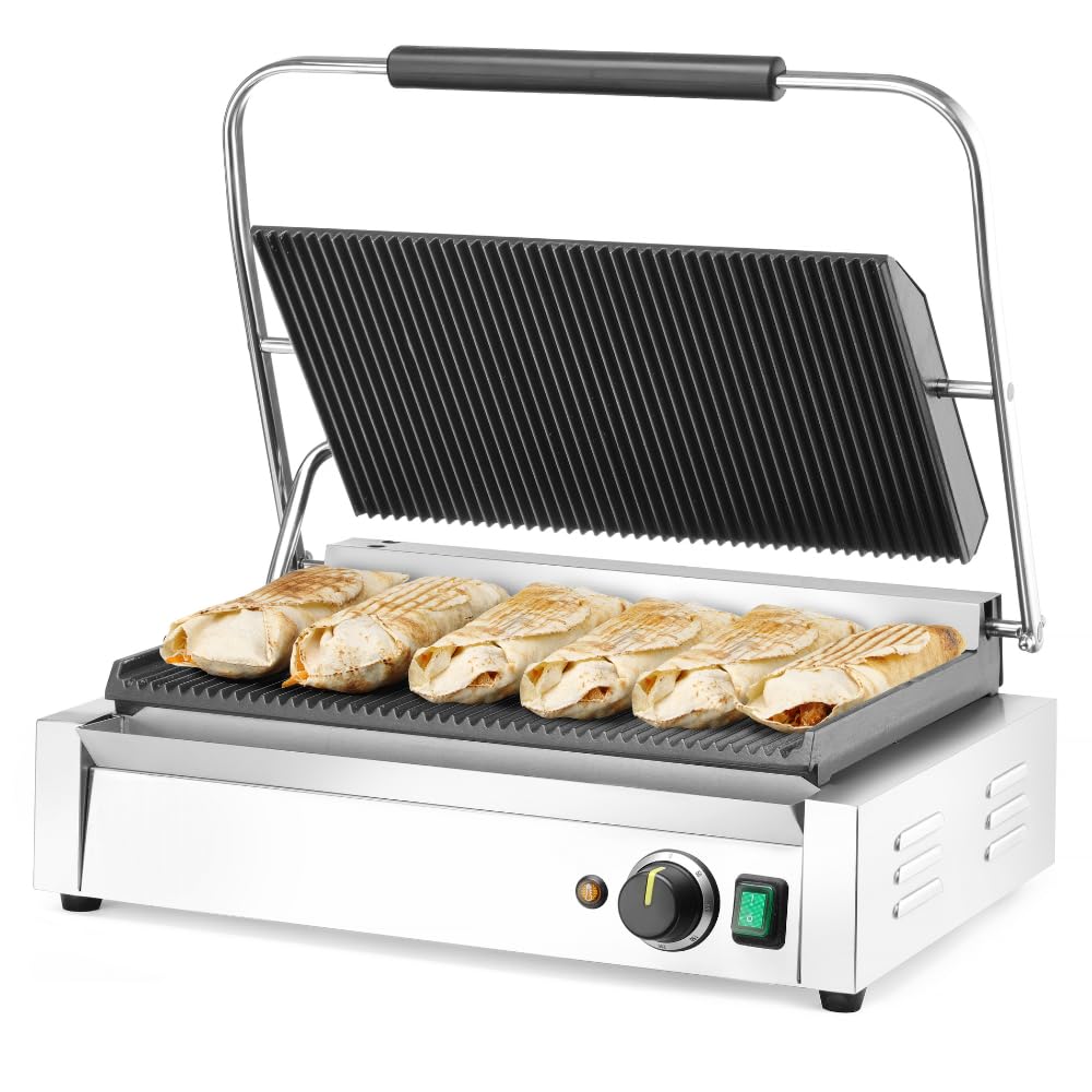 MBH Professional XL Electric Panini Grill for Hospitality Industry XL Industrial Electric Sandwich Plate for Bar and Restaurant