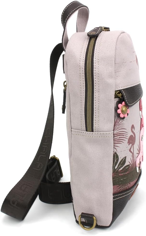 CHALA Canvas Sling Bag Women RFID Protected Canvas Crossbody Backpack with Adjustable Strap (Flamingo Group - Gray)