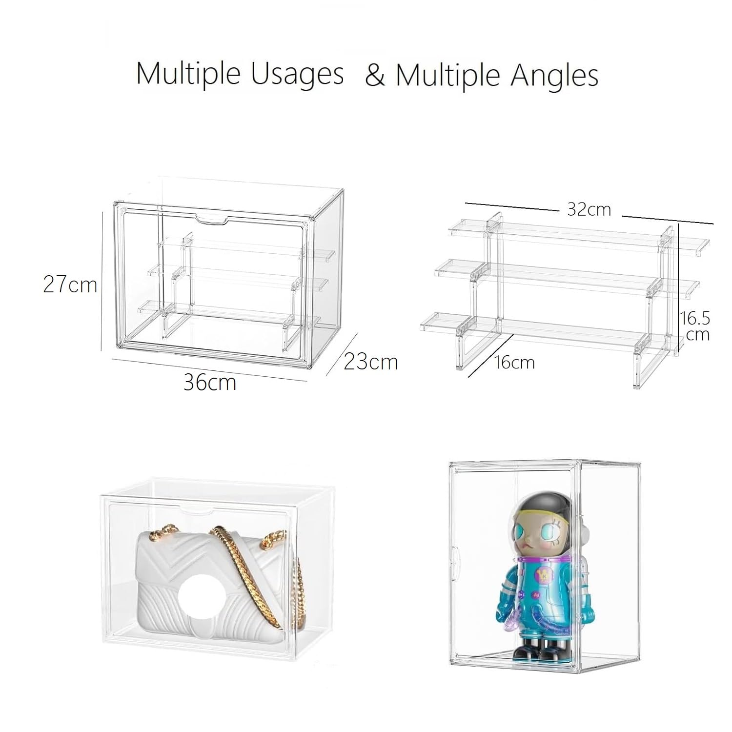 Vitrine Schaukasten Plexiglas Box, Acryl Vitrine, Sammlervitrine mit Tür, Für Minifiguren, Figuren Kleine, Action Figuren Spielzeug, Modellautos, Sammelfiguren (36*23*27cm)