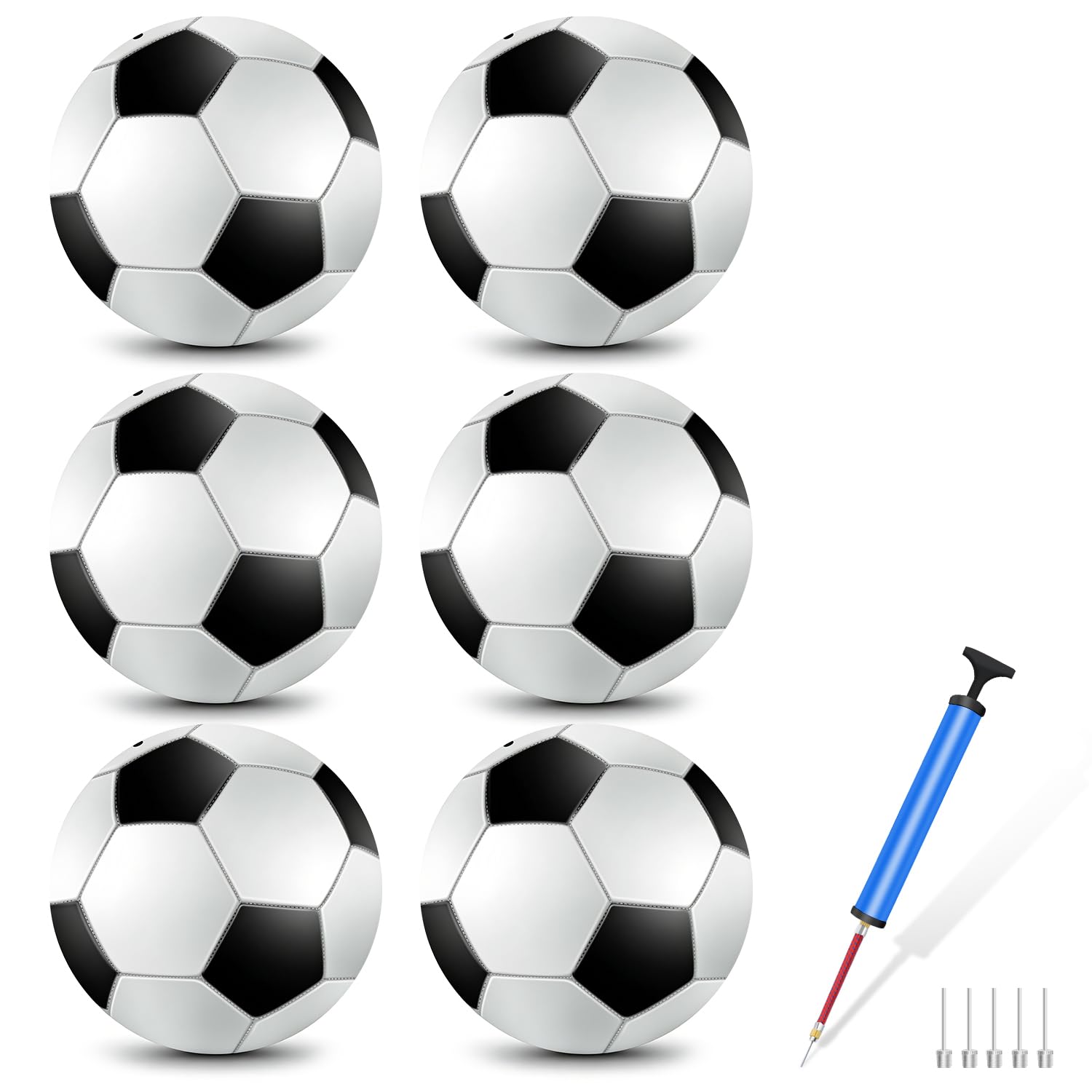jiaonun 6 Stück Fußballbälle Größe 3/4/5, klassisch, schwarz und weiß, für Kinder, Jugendliche und Erwachsene, drinnen und draußen, mit Pumpe
