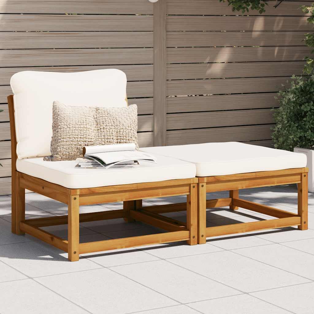 Modulares Gartensofa Set mit Kissen aus Akazienholz für Terrasse Balkon Wintergarten Lounge Sitzgruppe mit Armlehnen und Verbindungsteilen, 3-teilig, wetterfest, komfortabel