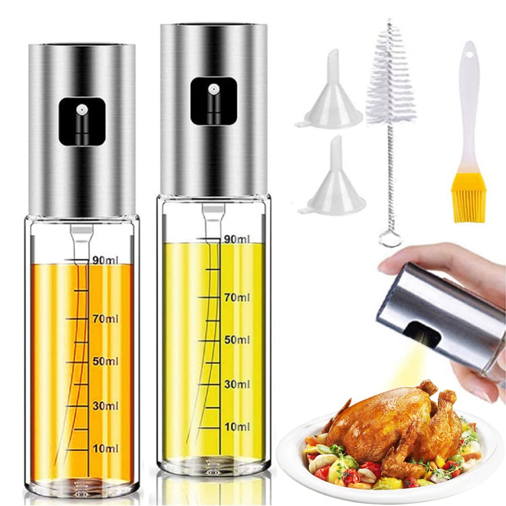 2 Stks Oliesproeier Dispenser, 200 ml Olijfolie Sproeier Fles Azijn Sproeier Transparant Glas