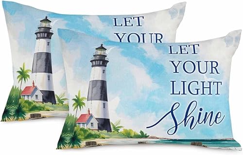 Juego de 2 fundas de almohada decorativas rectangulares de algodón, 12 x 20 pulgadas, fundas de almohada de algodón lavables para el hogar, sofá al