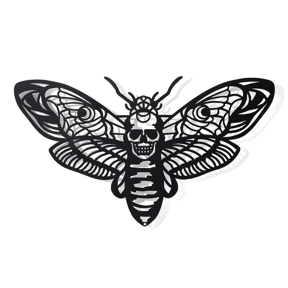 NBEADS Moth Shape Metal Wall Art Decor, Black Wall Hanging Decor Silhouette Wall Art for Home Bedroom Living Room Bathroom Kitchen Office Garden Hotel Wall Decoration, 17.6x30x0.1cm