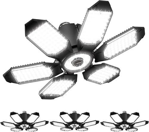 Adiding Luz LED de techo para garaje, paquete de 4 unidades, ajustable, 40000 lm, luz de garaje LED, 6 paneles deformables, luces de sótano de 6500