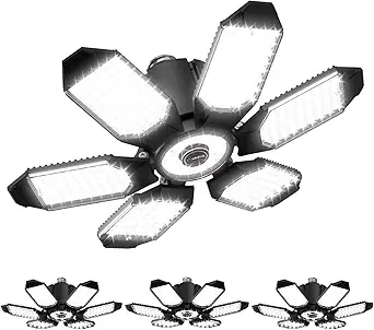 Adiding LED Garage Ceiling Light, 4 Pack 40000Lm Bright Screw into E26 E27 Socket LED Basement Lighting, 6+1 Deformable Panels, Daylight 6500K for Pole Barn Workshop Attic Porch Storage Room Low Bay