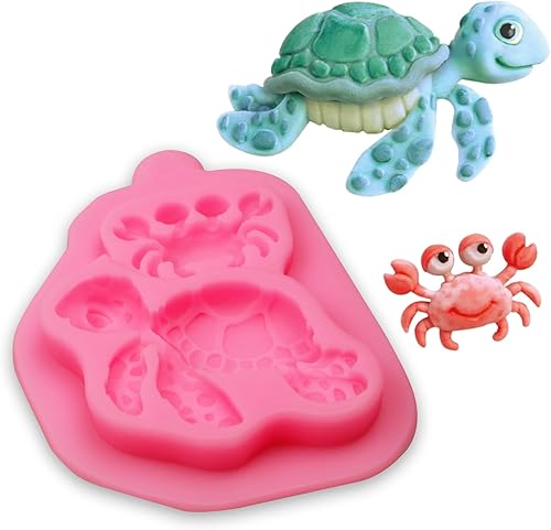 Miniatura 8 de Moldes de silicona para fondant de pez tortuga marina, 4 paquetes de moldes de chocolate con delfín de coral marino para decoración de pasteles,