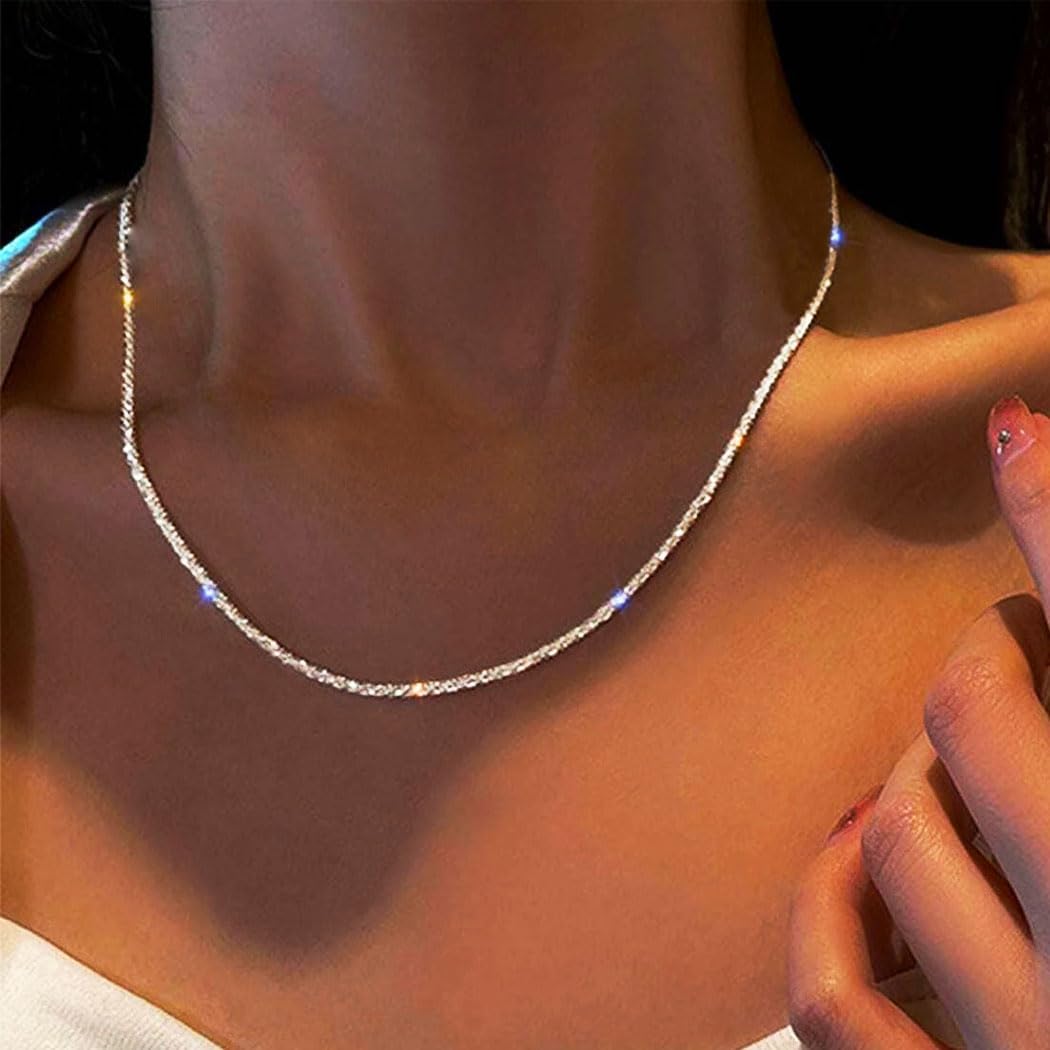 TWINKLEDE Silver Chain Necklace Simple Dainty Chains Necklaces for Women