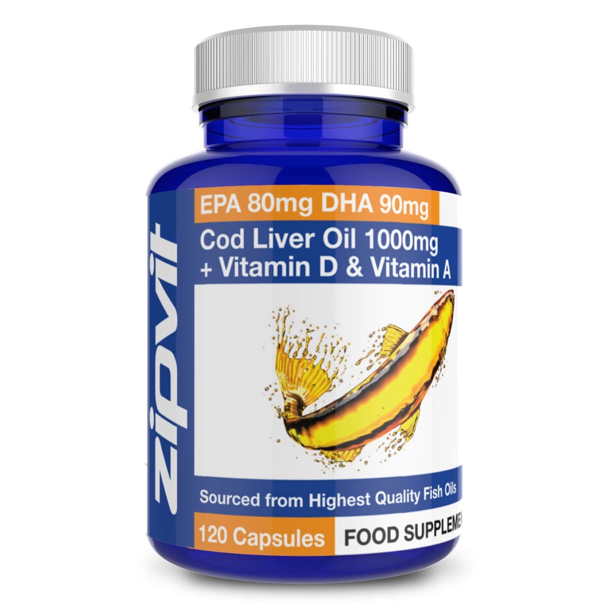 Buy Cod Liver Oil 1000mg, 120 Softgels. EPA 80mg DHA 90mg. 4 Months
