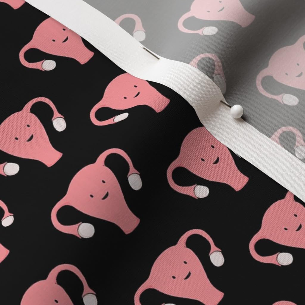 Spoonflower Fabric - Happy Uterus Black Small Rose Medical Blood Body Printed on Cotton Poplin Fabric by The Yard - Sewing Shirting Quilting Dresses Apparel Crafts