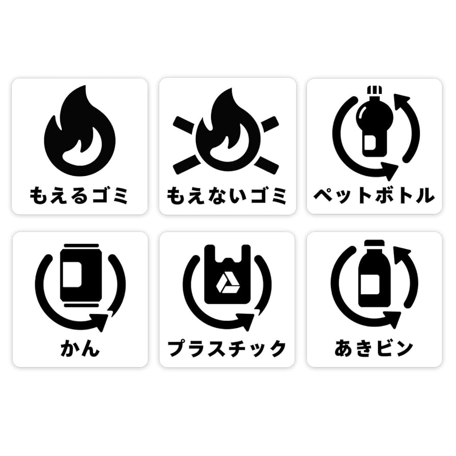 Amazon.co.jp: ゴミ分別ステッカー 6種類セット 8cmx8cm ゴミ箱