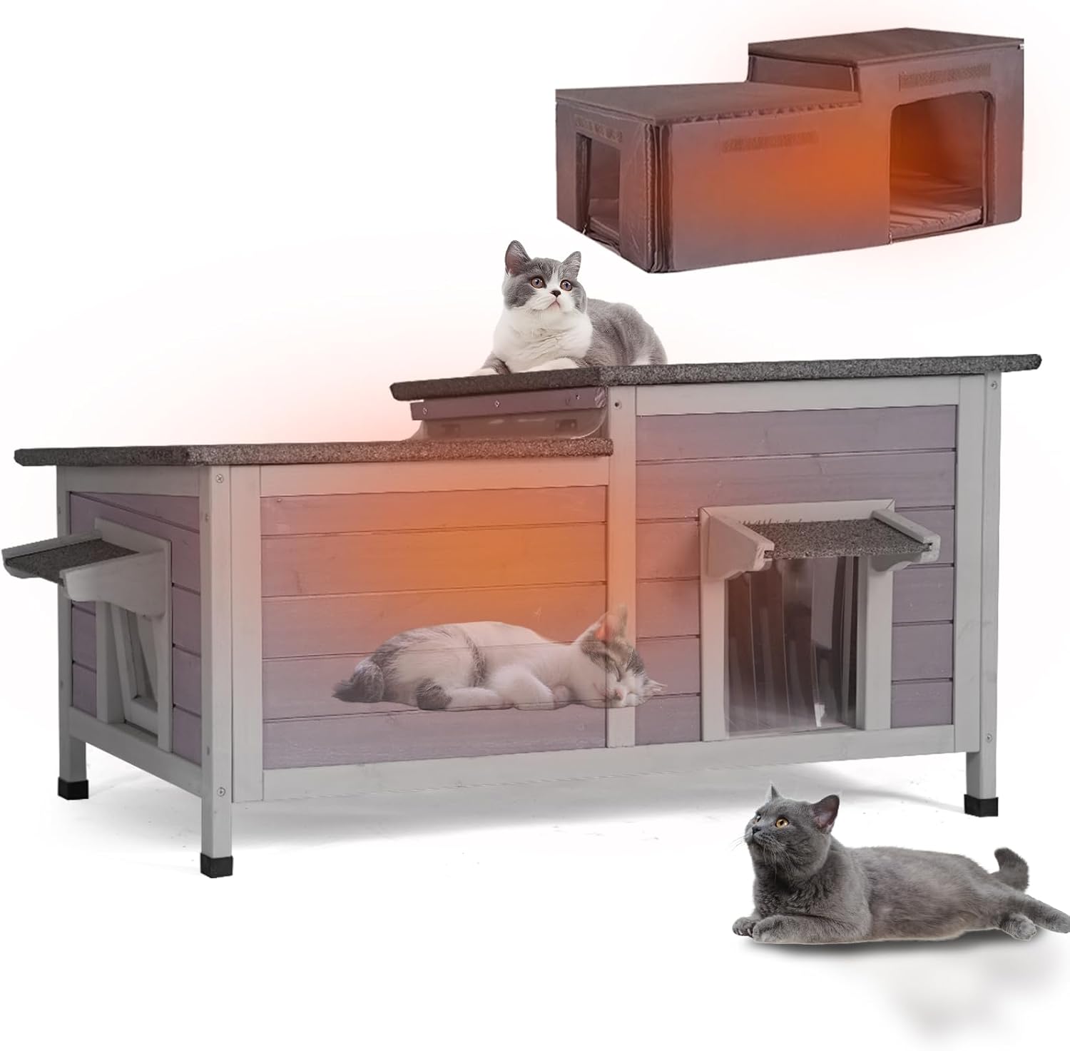 GUTINNEEN Insulated Cat House for Outside Large Outdoor Cat House Weatherproof Feral Cat Shelter with Insulated All-Round Thermal Liner, Openable Hinged Asphalt Roof for 1-4 Cats (Winter-Ready)