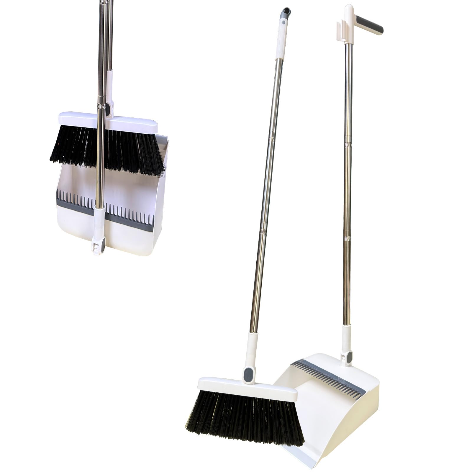Sweeper Ensemble pelle à poussière et brosse à long manche blanc avec dents de peigne