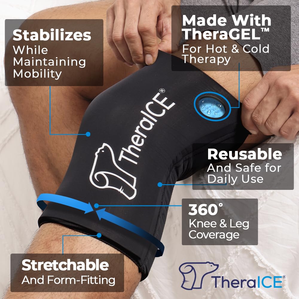 TheraICE Codo y rodilla Ice Pack Sleeve, Reusable Gel Cold Pack for Knee, Elcow, Ankle, Calf - Flexible Cold Wrap (M)