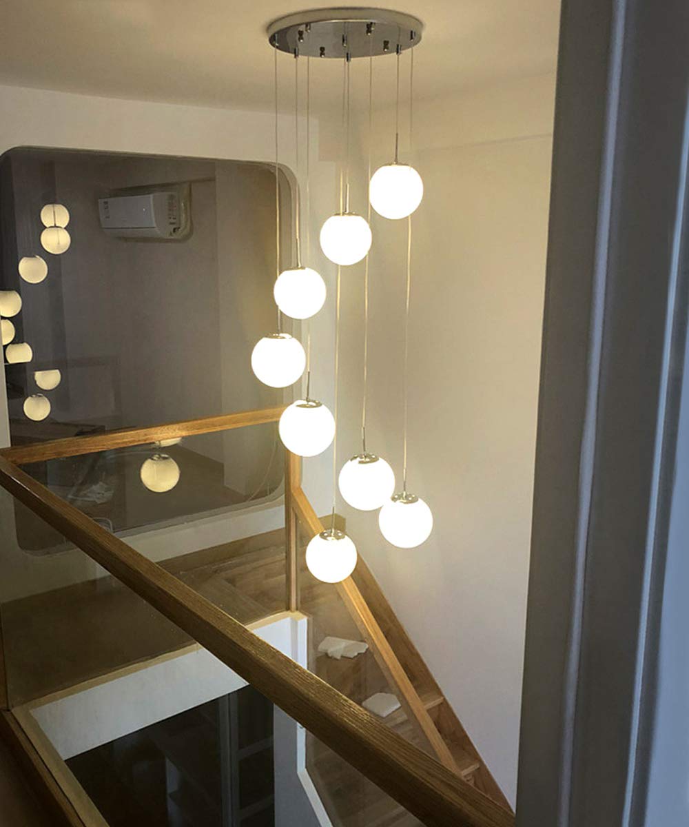 PCXEHUYP Customizable Minimalist Staircase Long Chandelier Duplex Hollow Living Room Loft Modern Creative Hotel Villa Stairwell High Ceiling Pendant Light Glass Ball, Size 40x200cm(Size:8 lights-A)