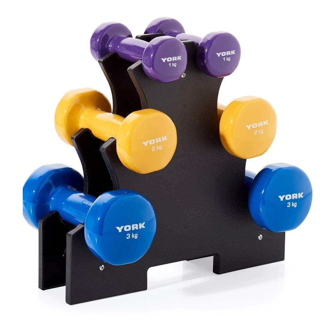 York Fitness 12kg Vinyl Dipped Dumbbell Set with Stand
