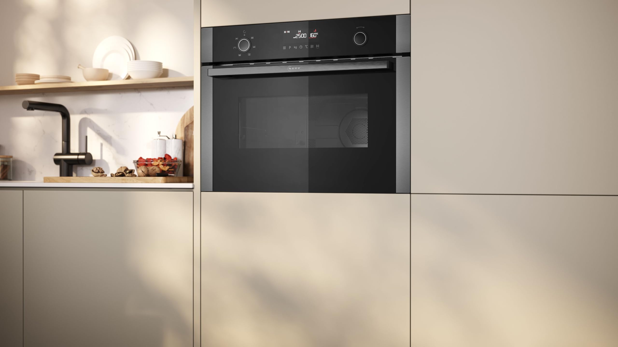 Neff N 50, C1AMG84G1, Einbau Mikrowelle mit Heißluft 60 x 45 cm, Easy Clean für schnelle Reinigung, LCD Display, 1-Touch Buttons, Automatikprogramme, Grill, Graphite-Grey