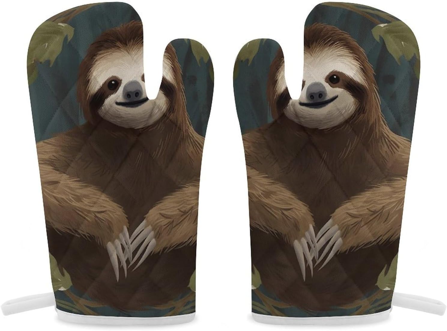 2 Pcs Oven Mitts Heat Resistant Kitchen Gloves Soft Safety Sloth Oven Glove for Microwave, Barbecue