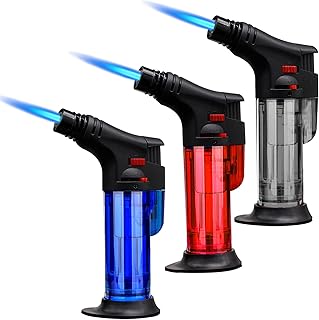 Torch Lighter, 3 Pack of Jet Flame Lighter Refillable Gas Butane Lighter, Windproof Lighters Jet Butane Lighter for Candle, Campfire, Kitchen,Grill, Camping(Without Butane)-Single Burner