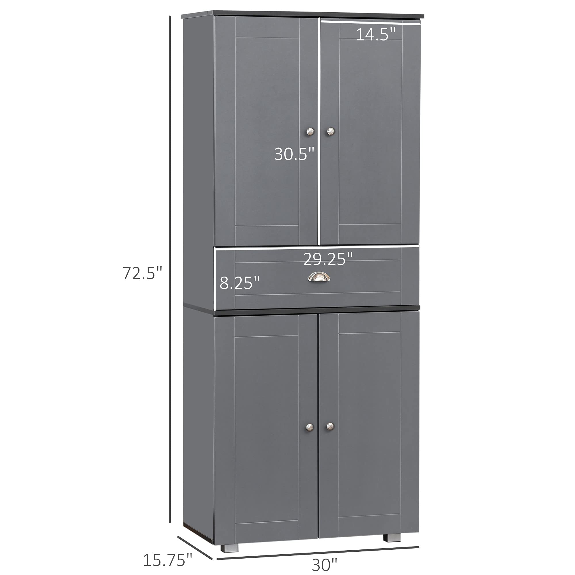 71" Freestanding Kitchen Pantry with 2 Large Double Door