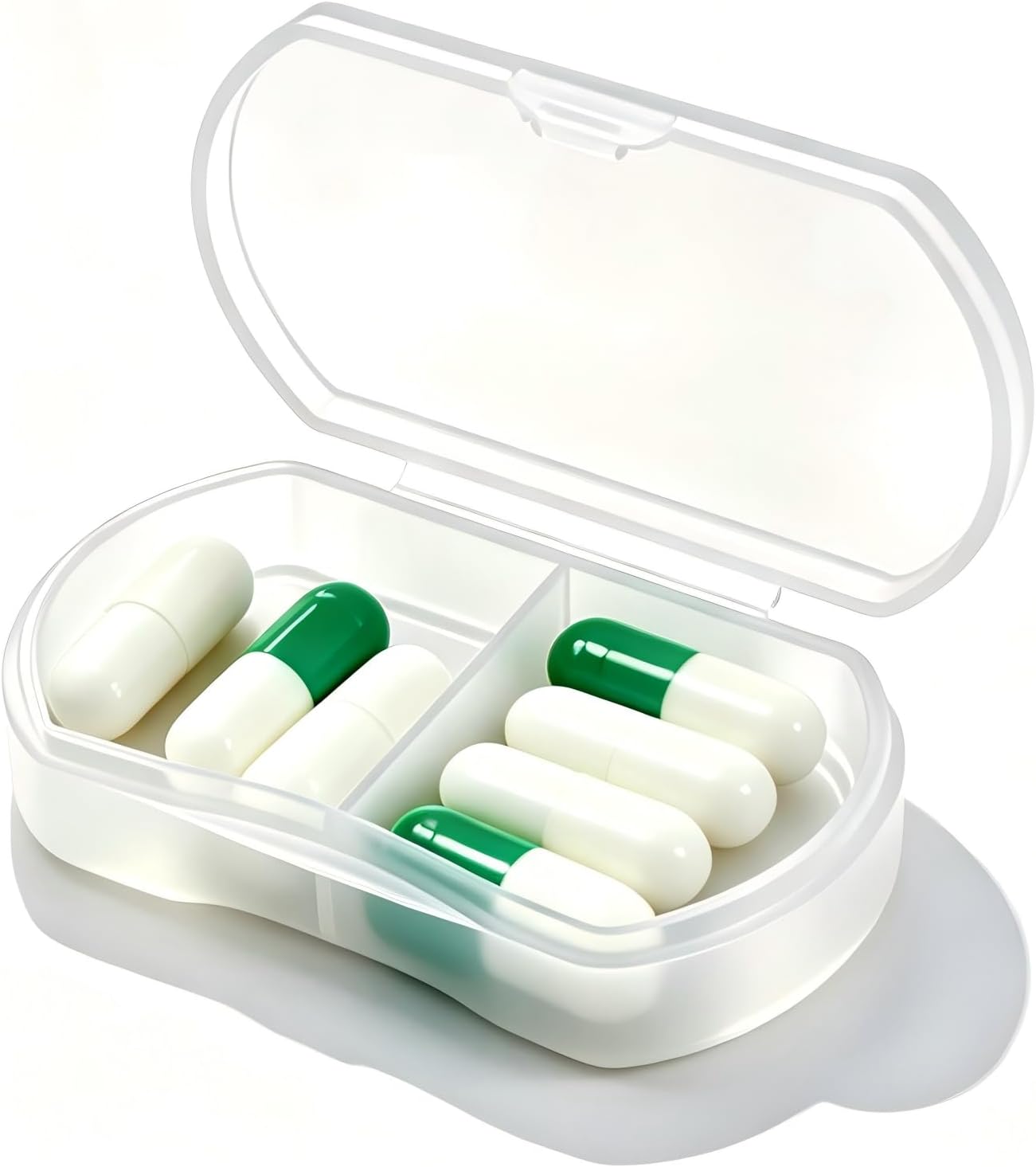 Pill Case for Purse Small Pill Organizer Portable Travel Daily Pill Containers AM & PM Mini Pill Box Vitamin, Fish Oil, Supplement Holder (1 PCS, White)