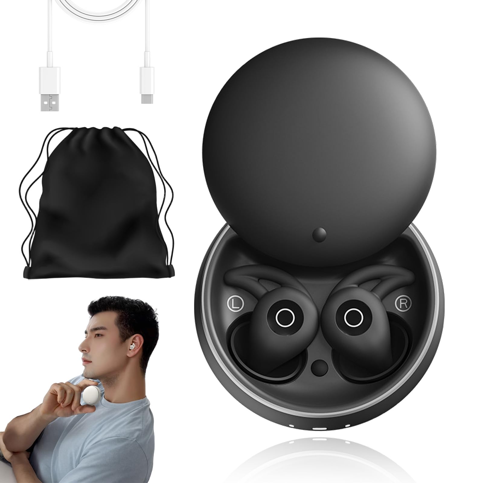 Novonell Snooze Pods Pro, Schlafkopfhörer Schlafkopfhörer Bluetooth mit Anc, Anti-Schnarch-Kopfhörer für Seitenschläfer (Schwarz)