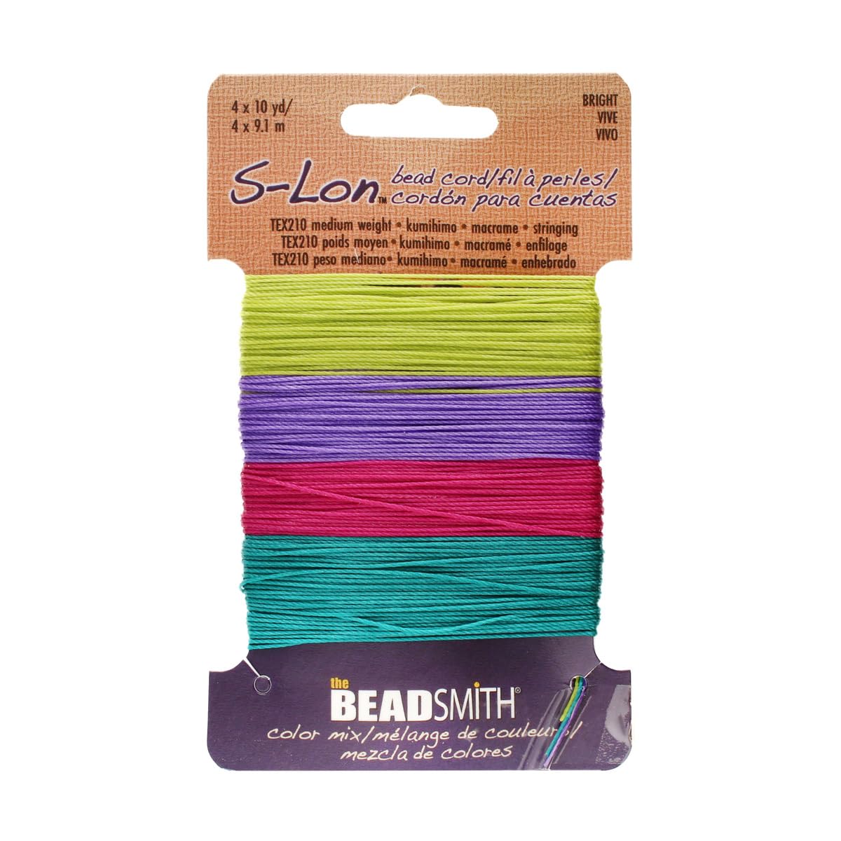 The Beadsmith S-Lon # 18 - Filo di nylon – mix brillante – Tex210 Cord, diametro 5 mm, 9,1 metri per colore – ideale per infilare perline all'uncinetto e gioielli micro-macramè - compatibile con
