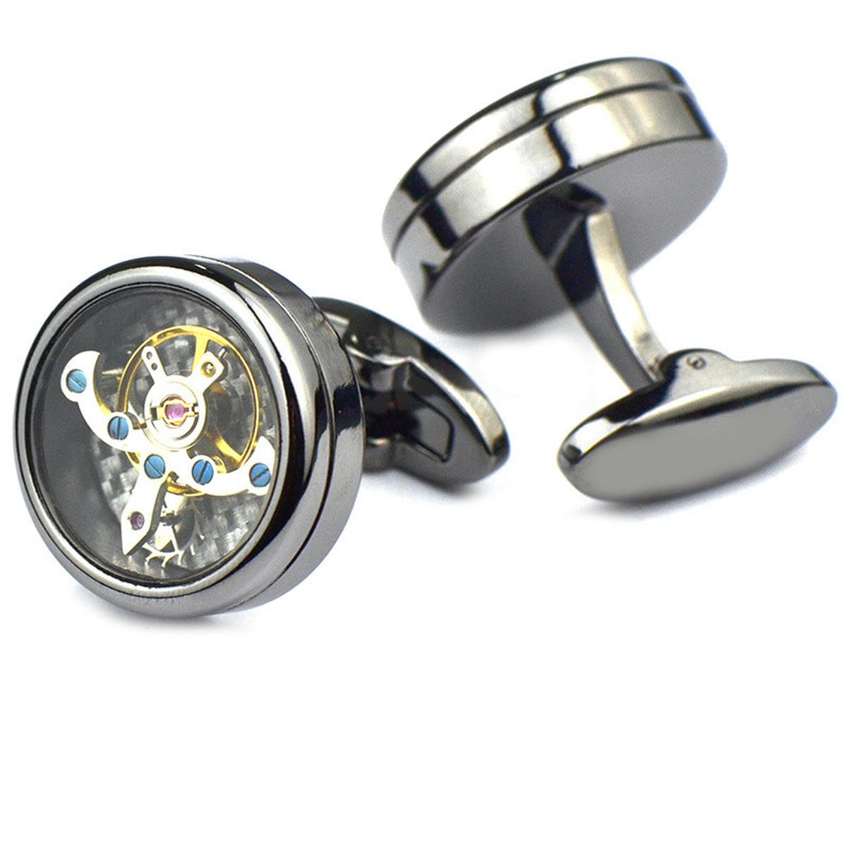 Movimiento mecánico Tourbillon Gemelos pistola negra camisa francesa reloj punk manga tachuelas