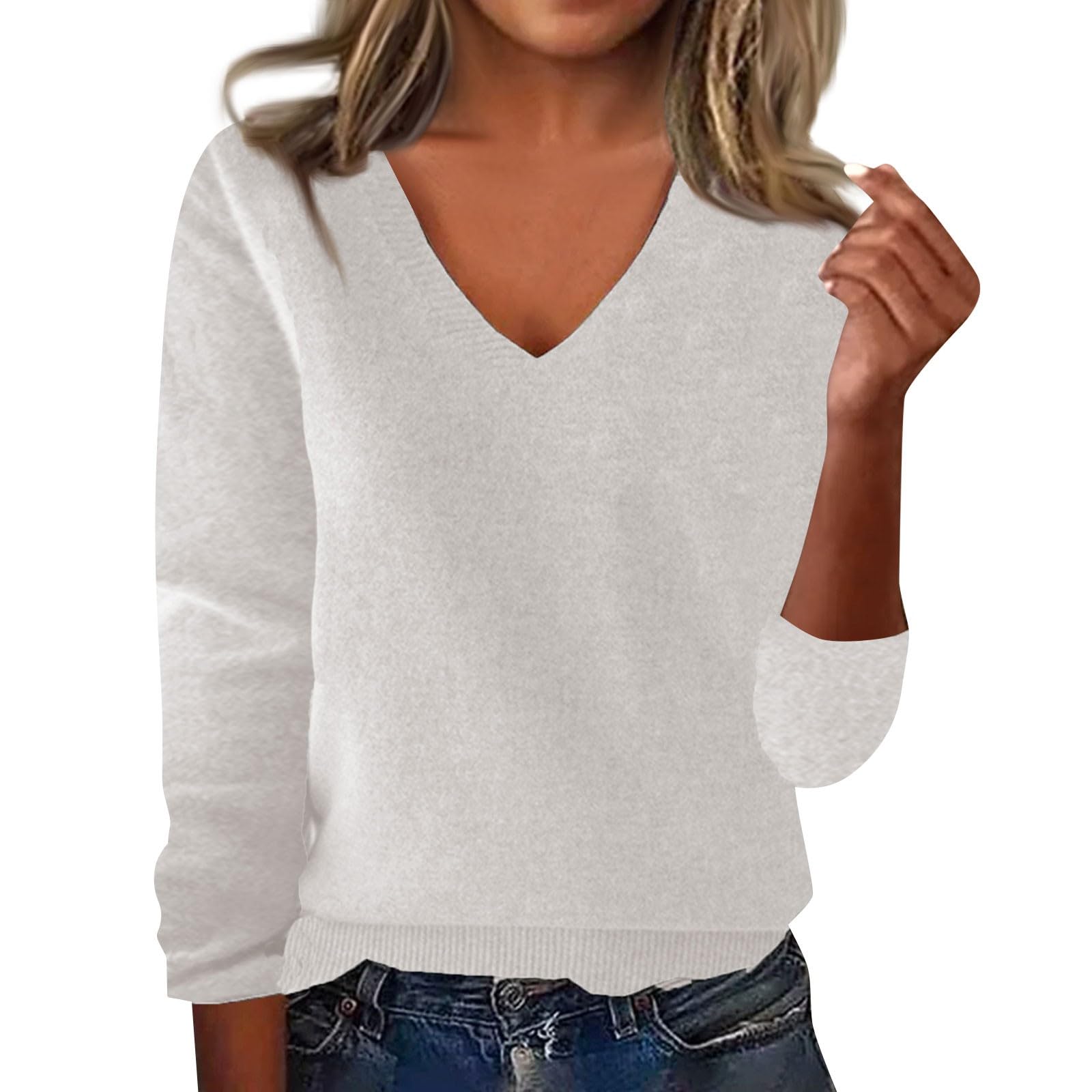 Pull Femme Col V Hiver - 100% Polyester, Léger Et Chaud - Coupe Ajustée, Pour Superposition élégante - 5