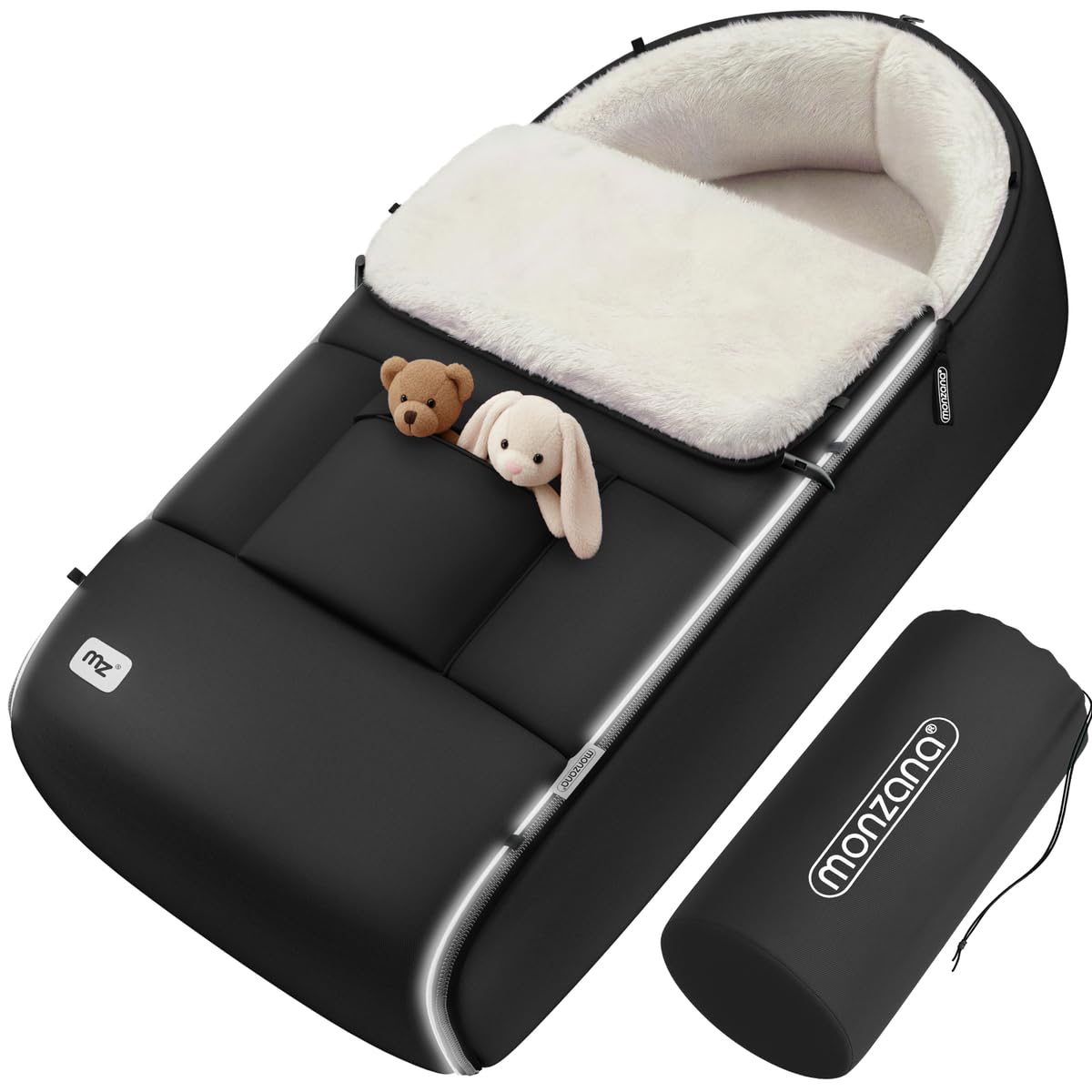 MONZANA® Fußsack für Kinderwagen Baby Winter mit Reflektoren Reißverschluss Waschbar Buggy Babyschale Kuschelig Thermo-Fleece Grau