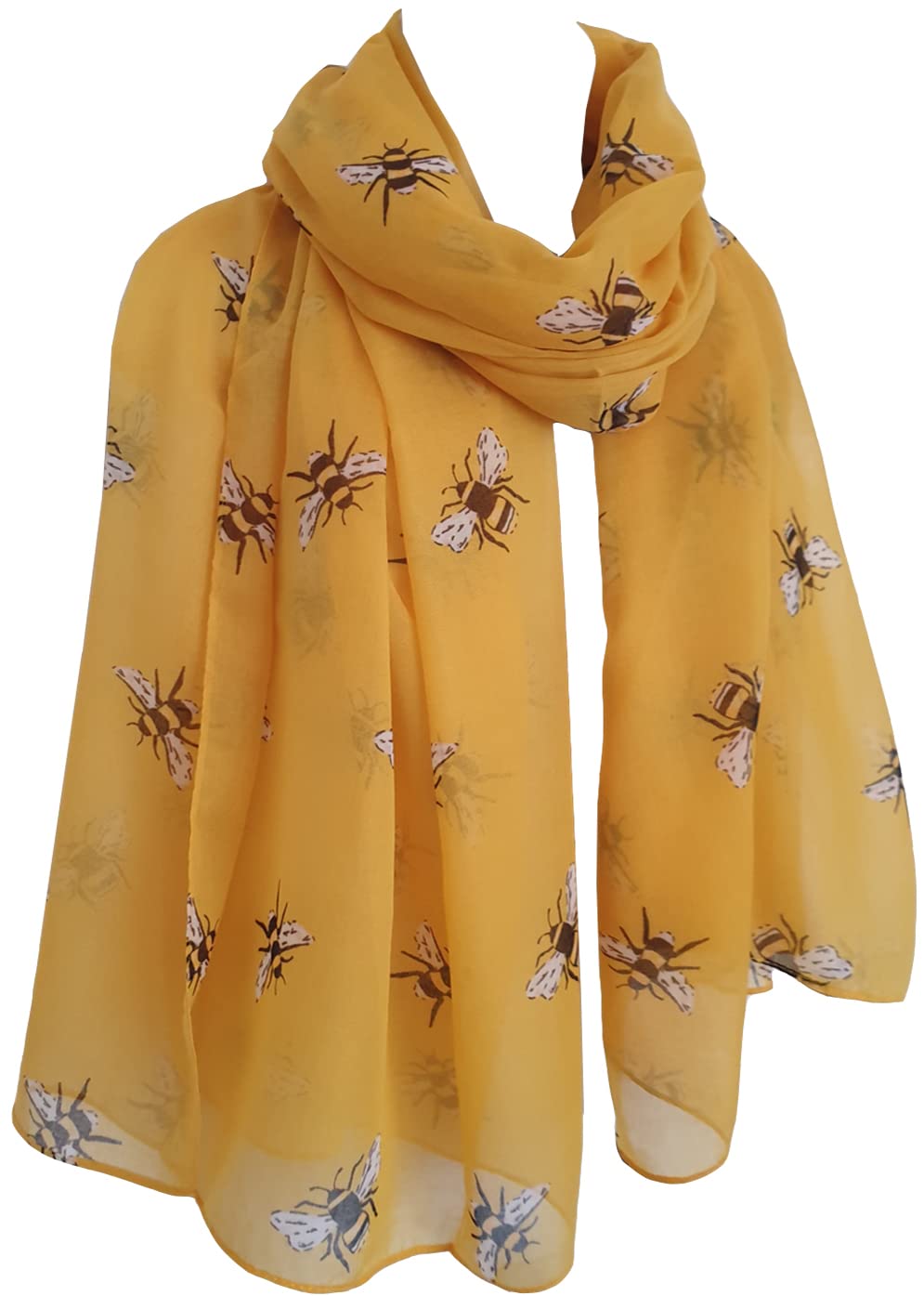 Glamlondon Women's Yellow Bee Scarf Bumble Bees Pattern Design Printed Scarves (Yellow)