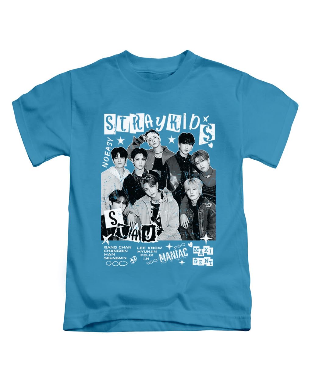 Kids pop Stray, Iconic Icons Trendy Cool Korean k Fun Cute Felix lee Bang Tee T-Shirt Funny Unisex T Shirt Top Sapphire