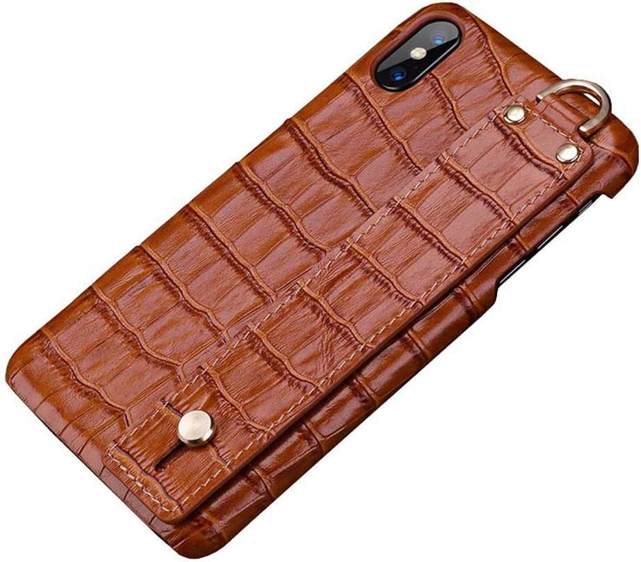 Étui en cuir iPhone Xs Max marron coque arrière antichoc motif crocodile