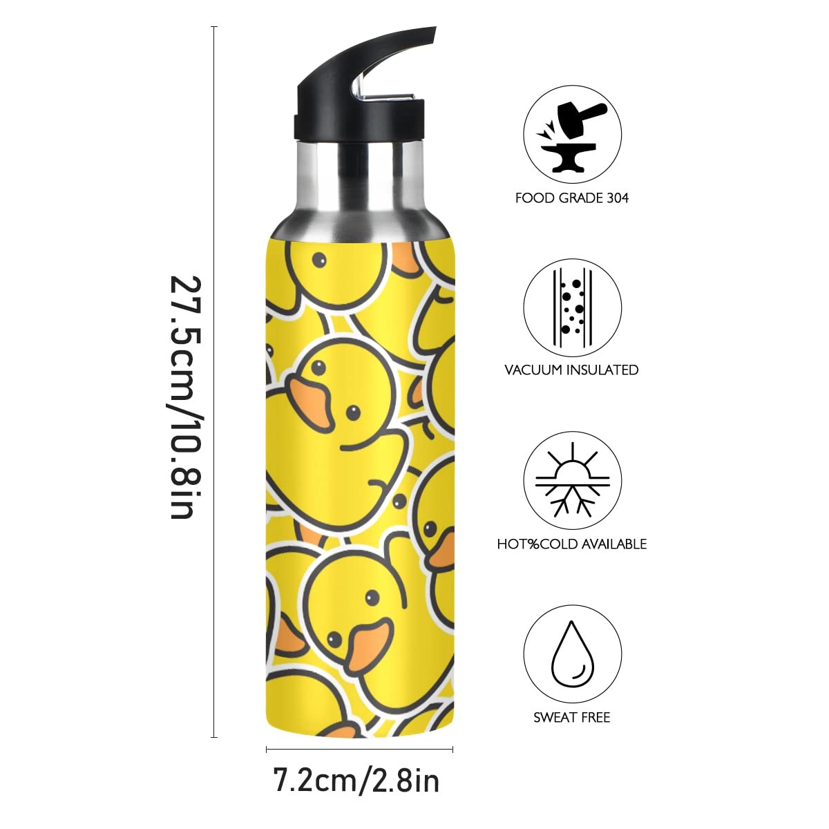 Mnrsuu Little Yellow Duck Wasserflasche Edelstahl vakuumisolierte Wasserflasche Standard-Mundflasche mit breitem Griff