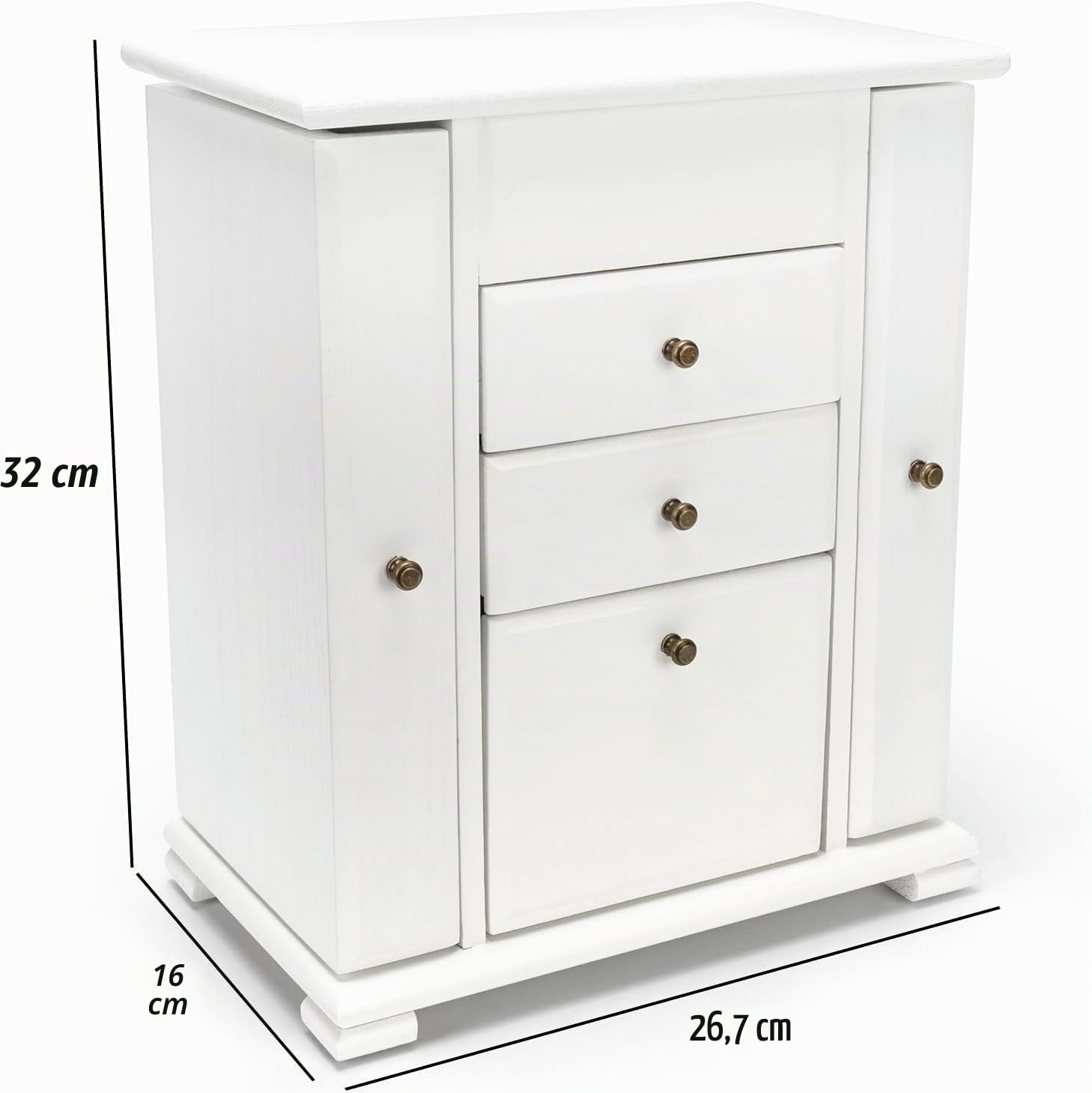 Joyero de mujer, caja joyero con 4 capas y 1 espejo, joyero grande de madera para dormitorio, collar, anillo, pendientes, pulsera, gafas (blanco)