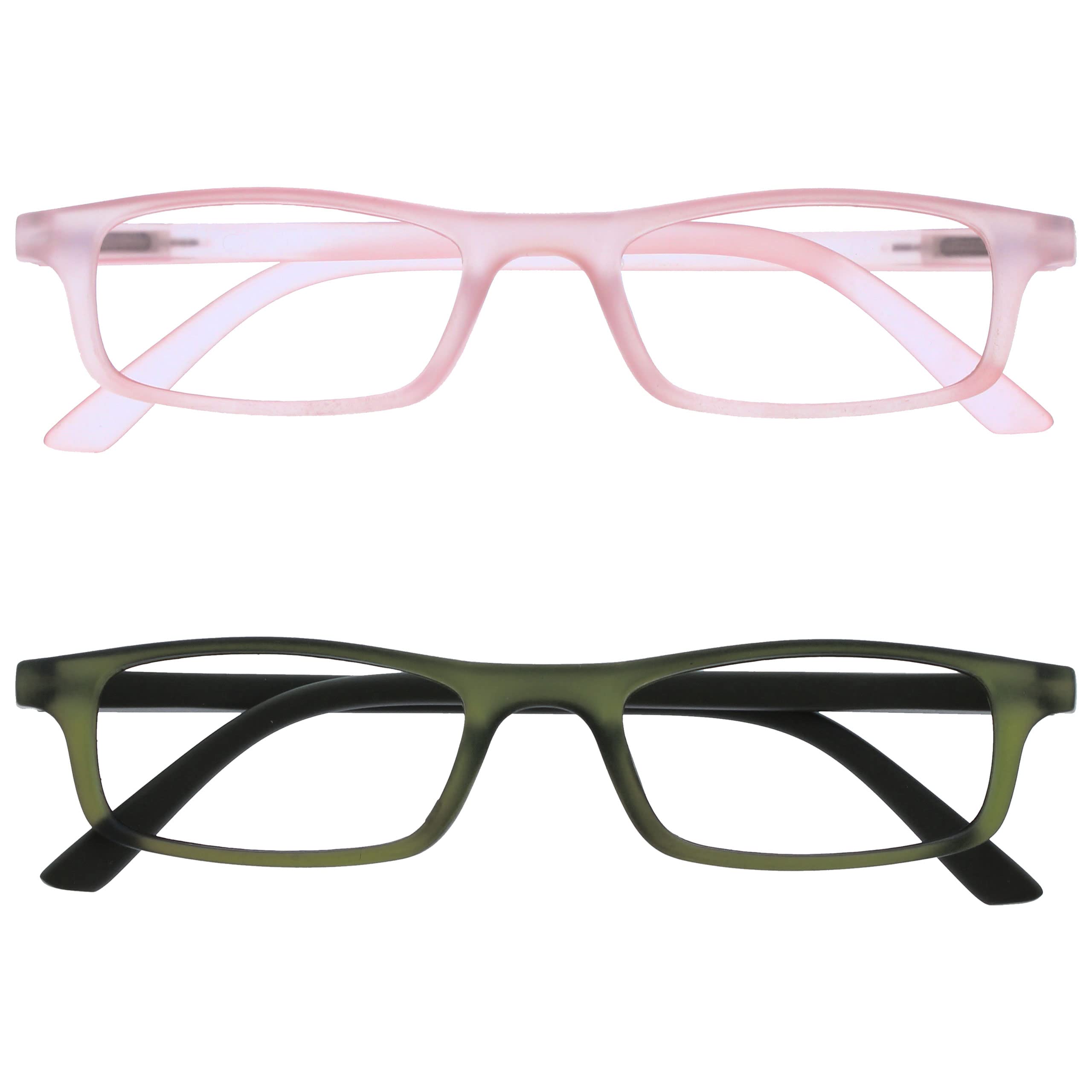 OpulizeTed Reading Glasses 2 Pack Narrow Lightweight Frame Mens Womens Scratch Resistant Spring Hinges RR17