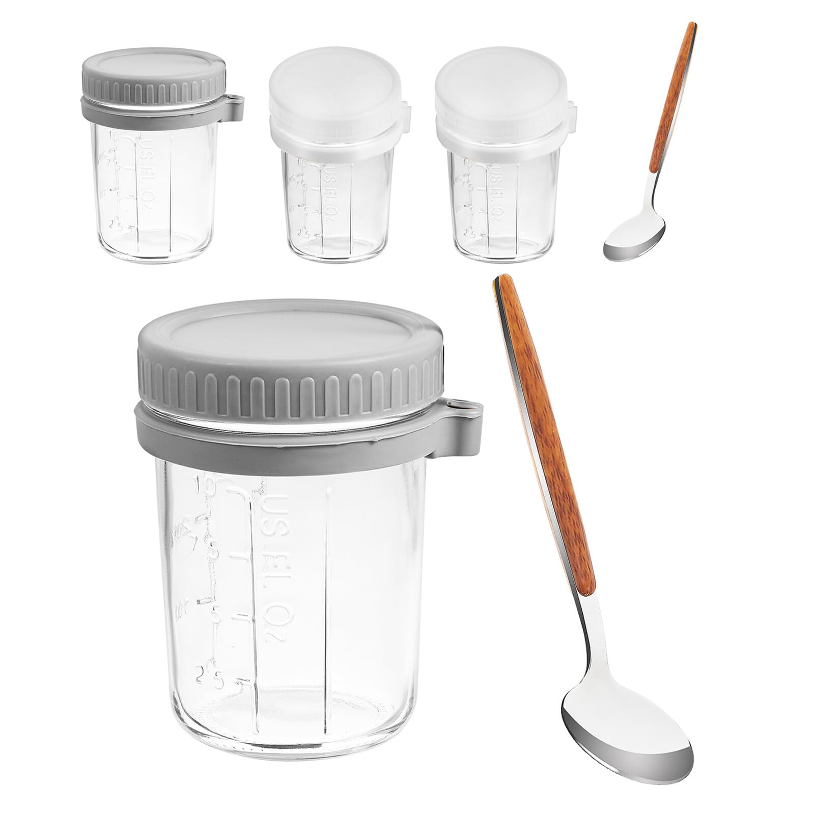4 Pezzi Barattoli Colazione in Vetro con Coperchi Ermetici e Cucchiai Contenitori Airtight per Yogurt Avena e Cereali da Viaggio Vasetti Riutilizzabili per Porridge e Frutta