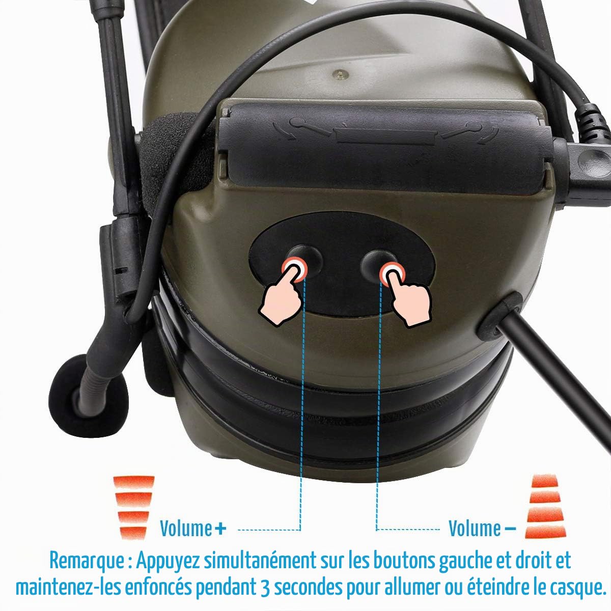 Retevis EHK007 Casque Tactique Airsoft, IPX4, Électronique, Réduction du Bruit de 28 DB, Écouteurs Protègent l'Audition pour Motorola Jack à 2 Pin pour Airsoft CS Exercises (M Prise)