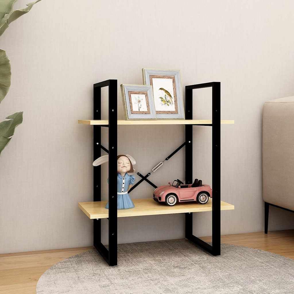 Libreria a 2 ripiani, 60 x 30 x 70 cm, in legno di pino massiccio