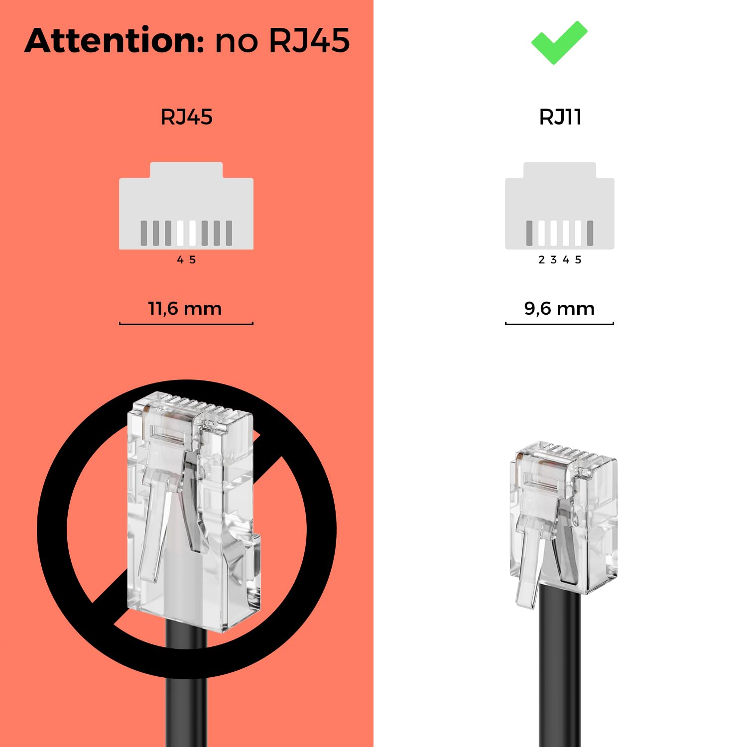 deleyCON 0,5m Câble Téléphone RJ11 Modulaire 6P4C Western 2x Fiche RJ11 Plat Noir