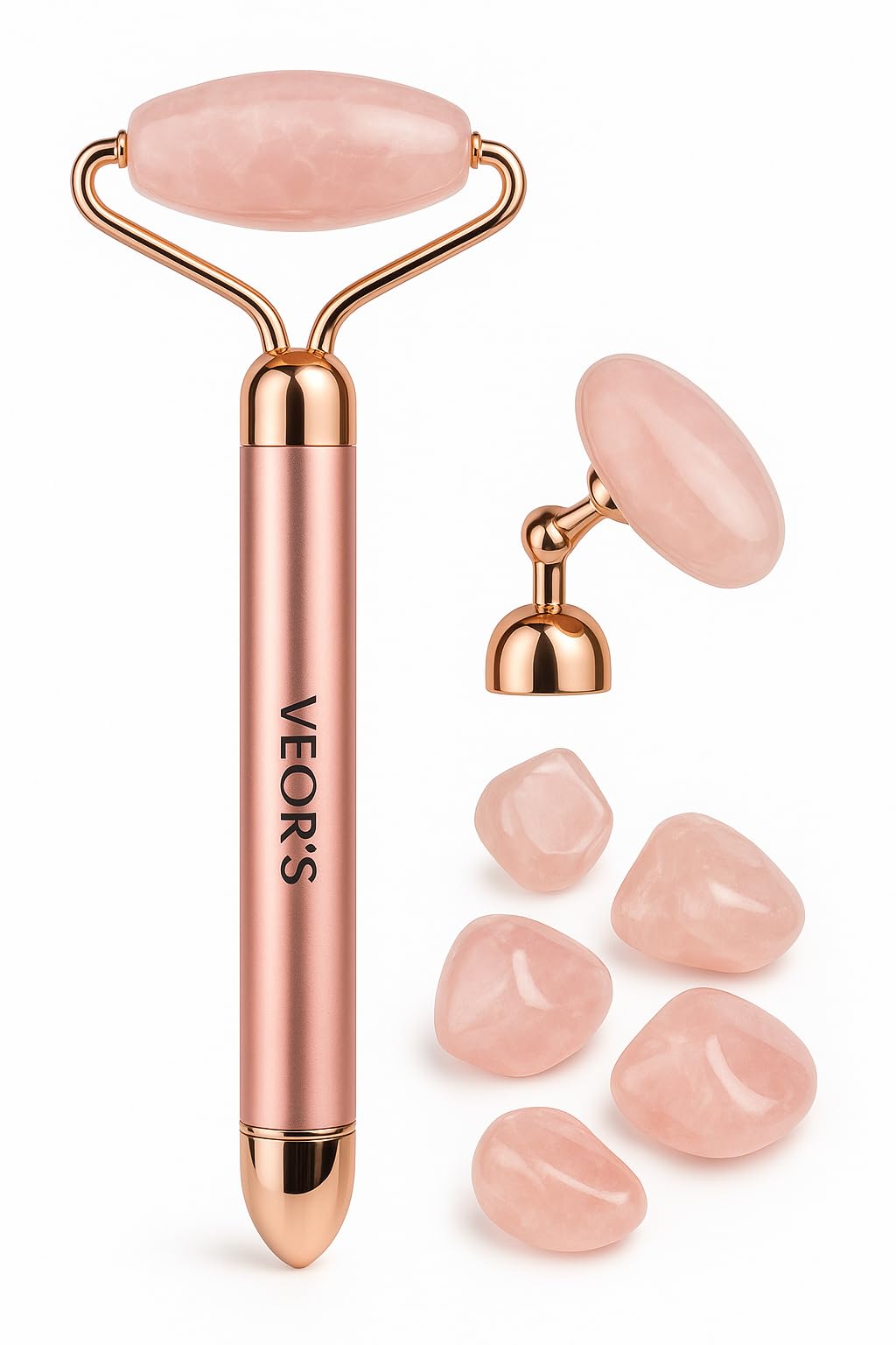 Electric Facial Roller with Natural Pink Jade – Toning Vibratory Massager | Closes Pores - Improves Circulation and Absorption | Lifting and Relaxing Effect Daily