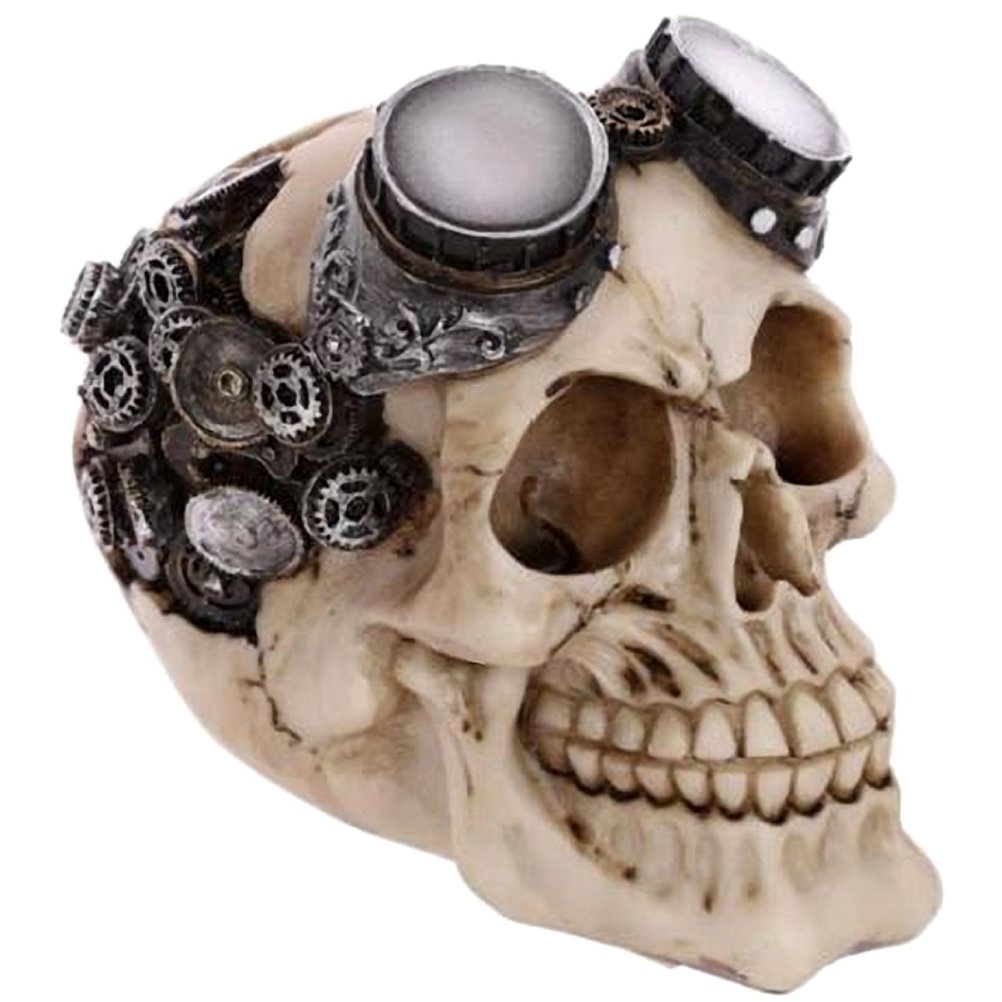 Puckator Steampunk Style Skull Decoration with Goggles - Home Decoration - Ornaments - Resin - Home Accessories - Living Room Accessories - Gothic Home Accessories - Skeleton - Goth Gifts For Men