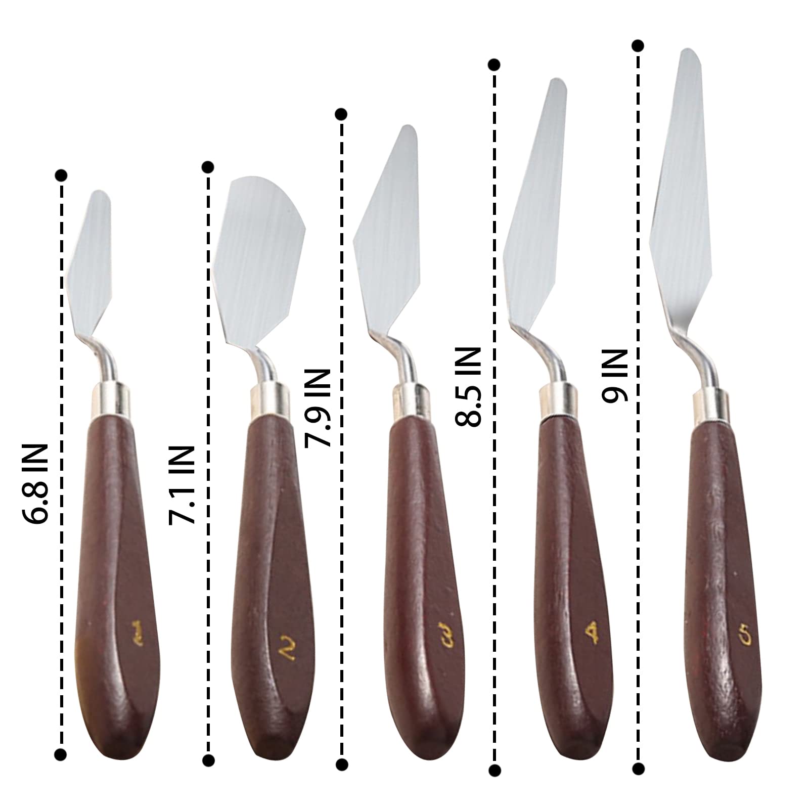 5 Pieces Painting Knives Stainless Steel Spatula Palette Knife, Baking Pastry Tool Mixing Scraper Set Oil Paint Metal Knives Wood Handle, Cake Icing Oil Painting Decorating Scraper Cream Toner Tool