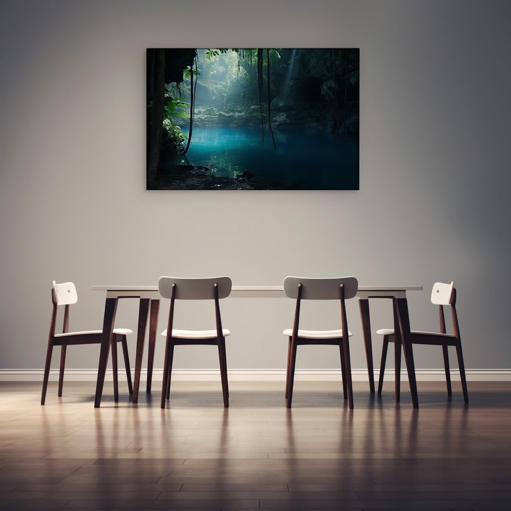 Canvas for Living room. Dive into Serenity: Discover the Tranquil Beauty of a Pristine Cenote Oasis, 27 x 18 inch Canvas Wall Art - Contemporary Masterpieces - Modern Home Decor