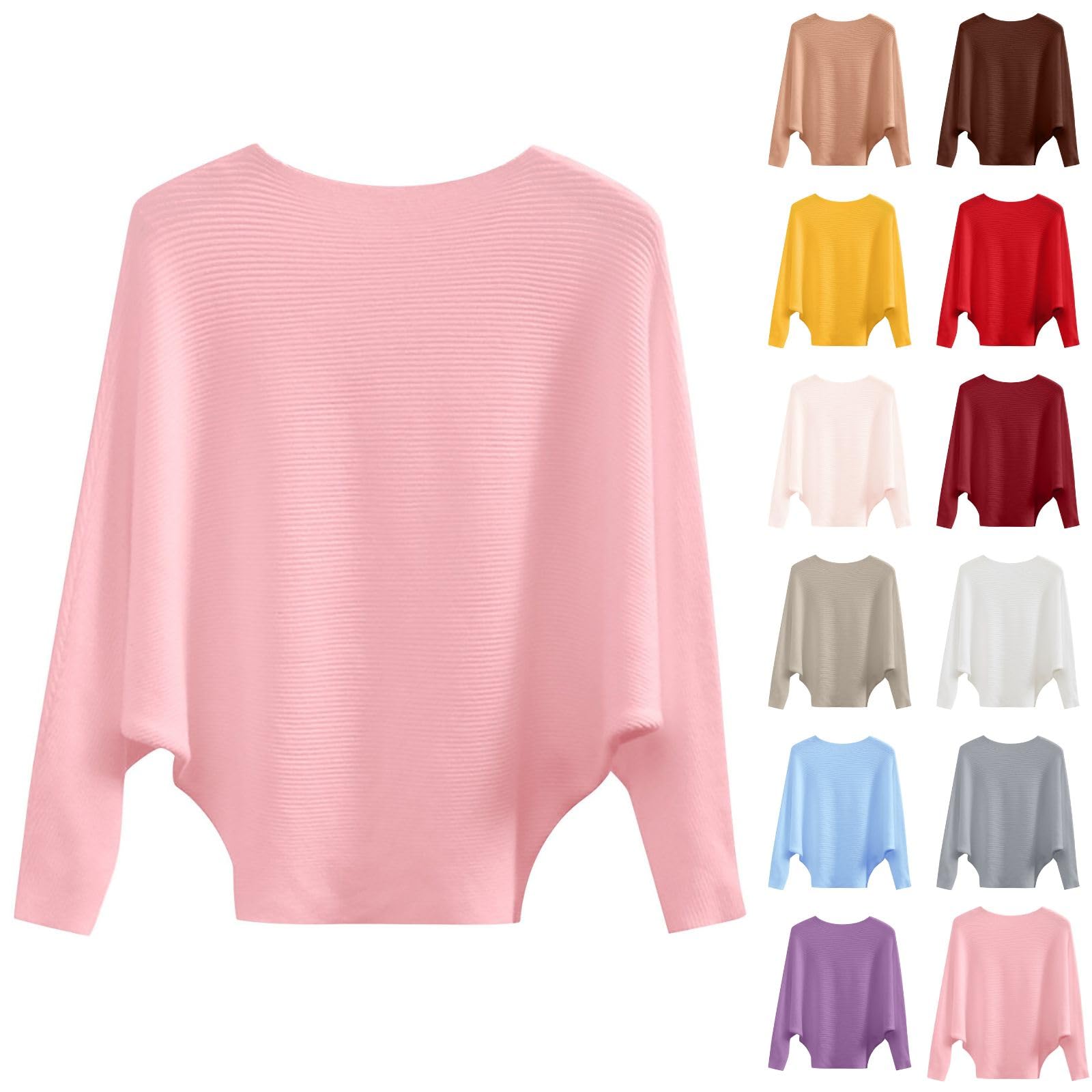 Boat Neck Batwing Sleeves Oversized Sweaters for Women Knitted Pullover Cozy Lightweight Tops Blouses Spring Fall