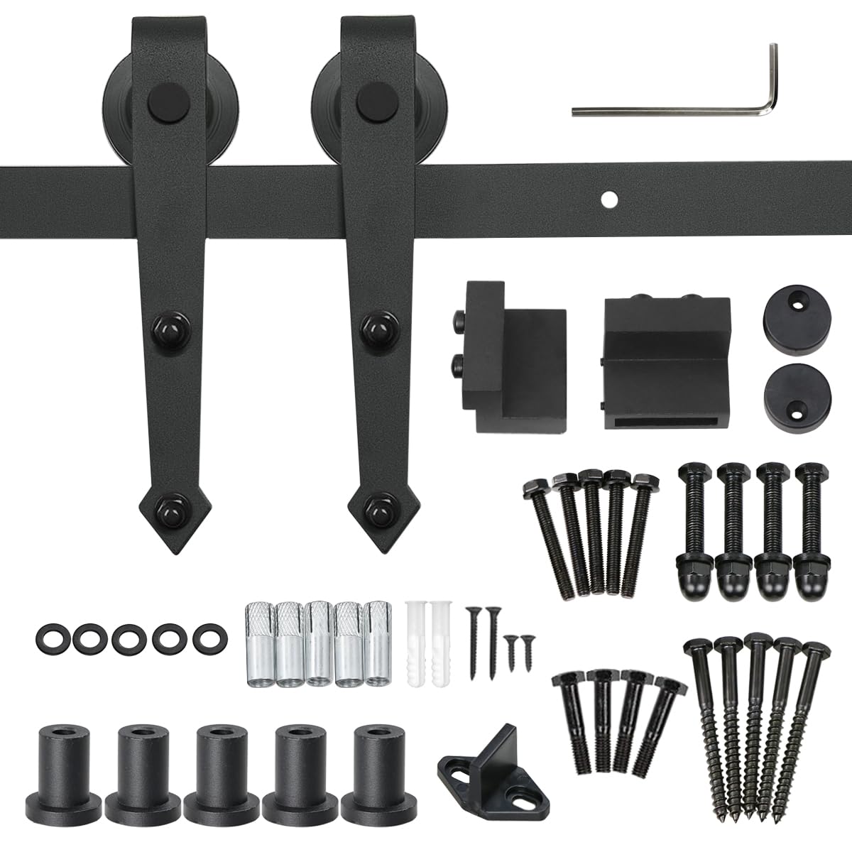 Yaheetech Sistema di porte scorrevoli, set completo per porte scorrevoli, con guida a pavimento, binario in acciaio al carbonio, larghezza della porta circa 90 cm