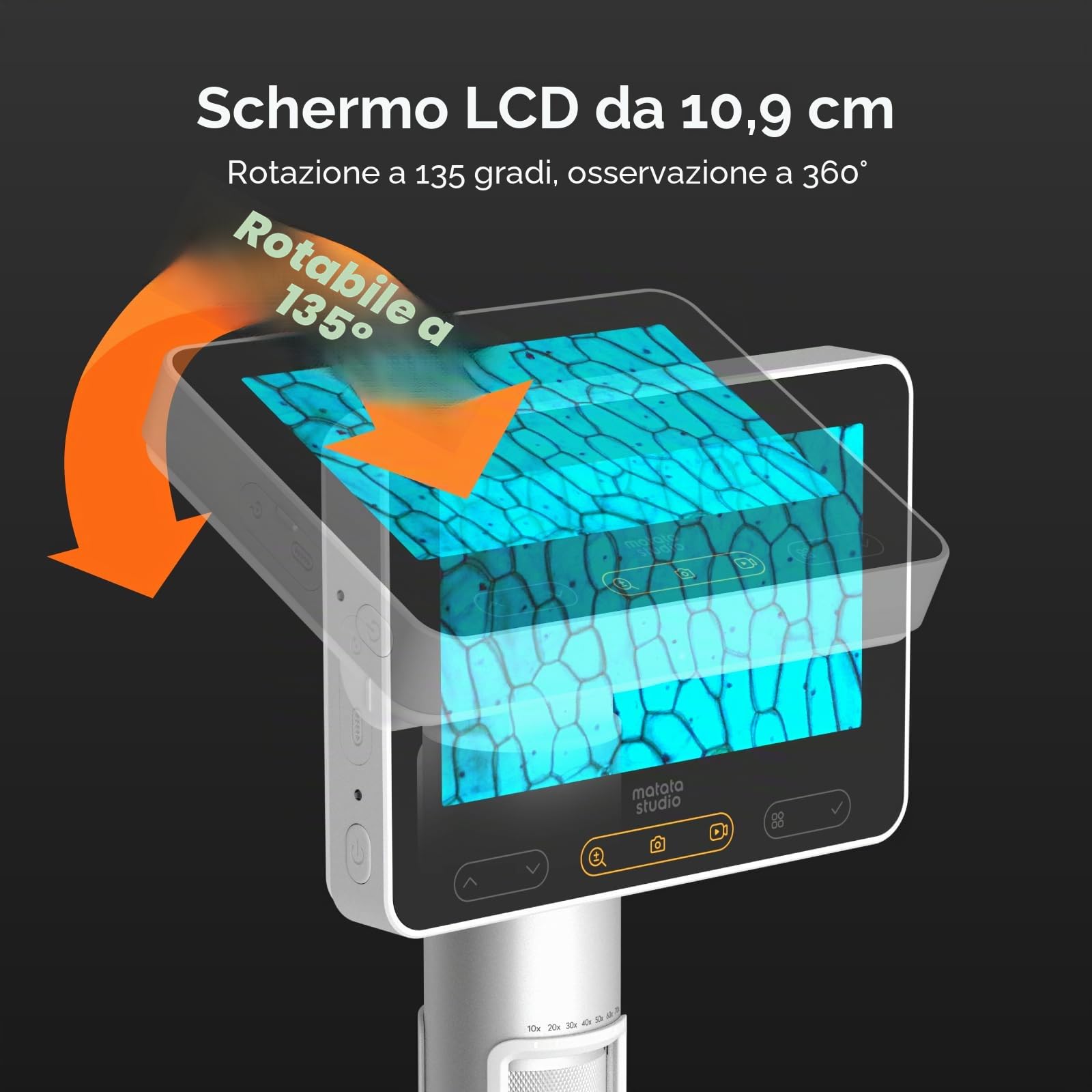 Microscopio MX2-AS per Bambini, Miniscopio Portatile 2-in-1, Microscopio Digitale 1600X con Schermo da 4.3 Pollici 1080P, Kit Microscopi Educativi per Bambini Ragazzi e Ragazze