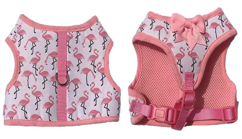 LanyarcoPink Flamingo Soft Mesh Dog Harness Safe Harness No Pull Pet Harness Vest for Medium Dogs Girl, Neck 14 Inch