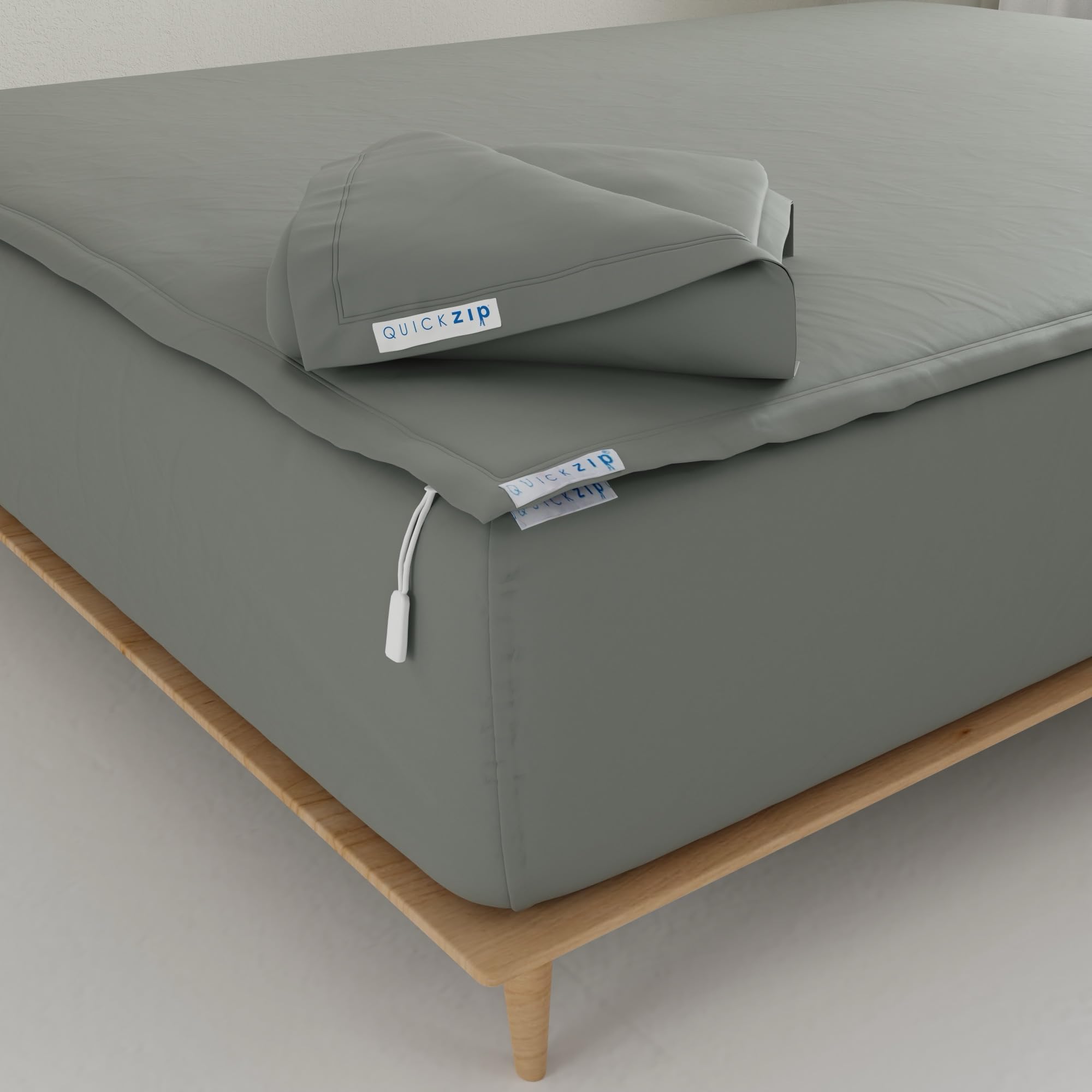 QuickZip Fitted Plus Spare Bundle: 1 Fitted Sheet (Base + Zip Sheet) &amp; 1 Zip Sheet - Easy to Change, Won’t Pop Off - Soft Sateen 400 TC 100% Cotton – 17.5” Deep Pockets King Size Sheets – Slate Gray